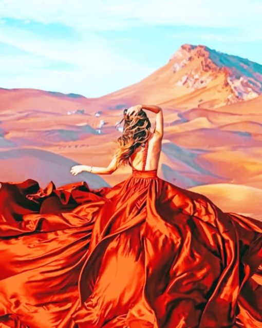 Lady Wearing Flowy Dress In Desert paint by numbers