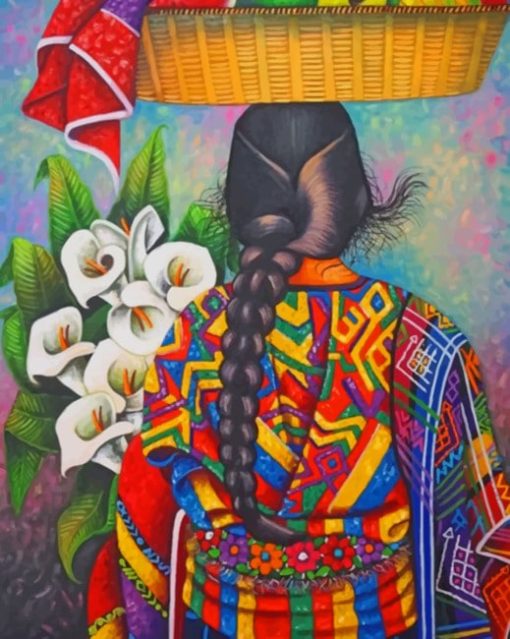 Colorful Woman Carrying Fruits And Flowers paint by numbers