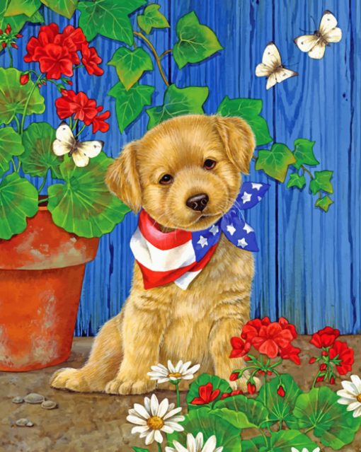 Puppy In Garden paint by number