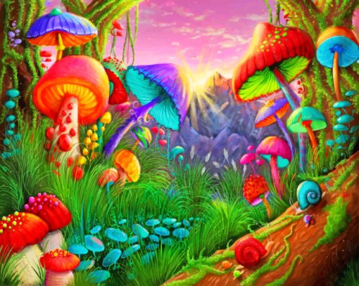 Fantasy mushrooms paint by numbers