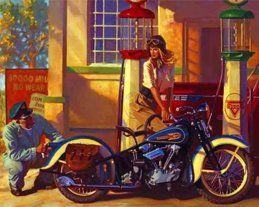 Motorcycle Gas Station paint by number