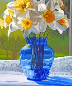 Blue Glass Vase With Flowers Paint by numbers