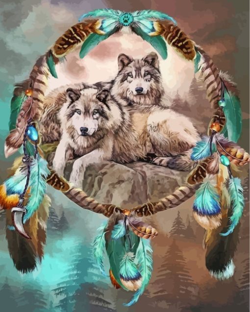 wolves-with-dream-catchers-paint-by-numbers