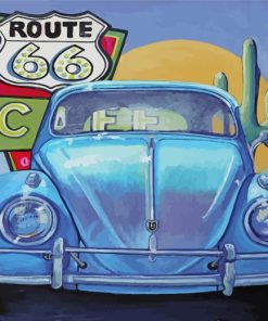 Blue Car On Route 66 Paint by numbers