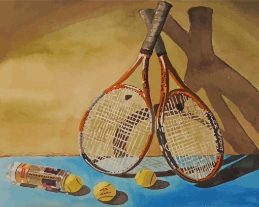 Tennis Game Rackets And Balls Paint by numbers