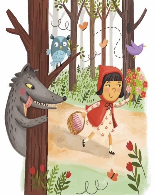 Little Red Riding Hood In Forest Paint by numbers