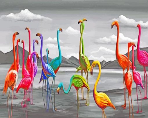 Colorful Flamingos paint by numbers