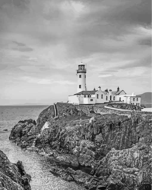 Black And White Fanad Head Lighthouse paint by numbers