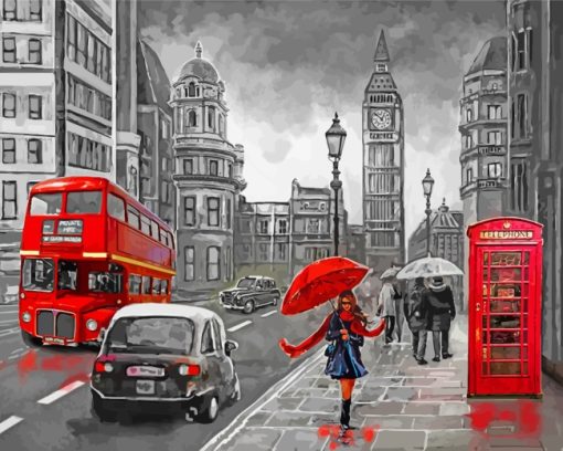 Girl In London Black And Red paint by numbers