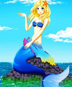 Mermaid On Rock Cartoon paint by numbers