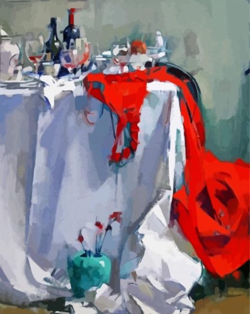 Red Dress On Table Art paint by numbers