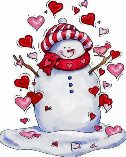 Snowman Hearts paint by numbers