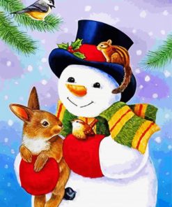 Snowman With Bird Sand Animals paint by numbers