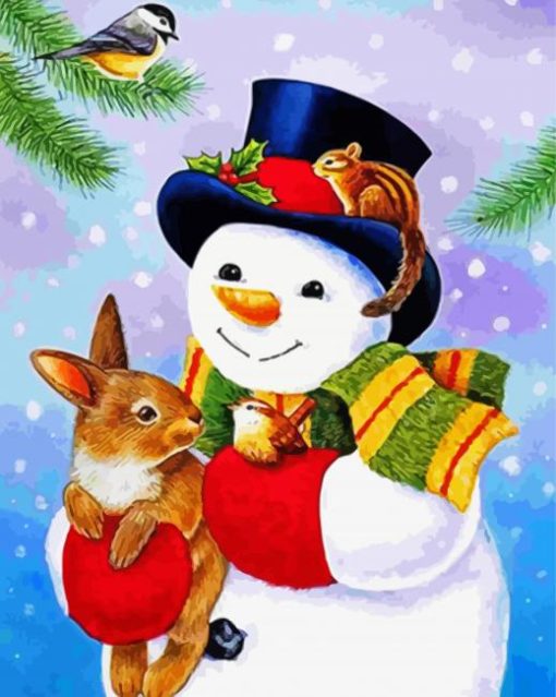 Snowman With Bird Sand Animals paint by numbers