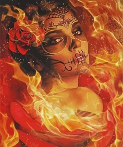 Woman Burning Sugar Skull paint by numbers