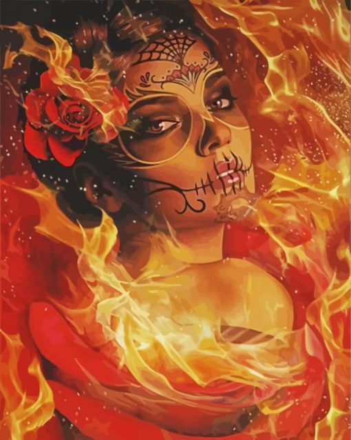 Woman Burning Sugar Skull paint by numbers
