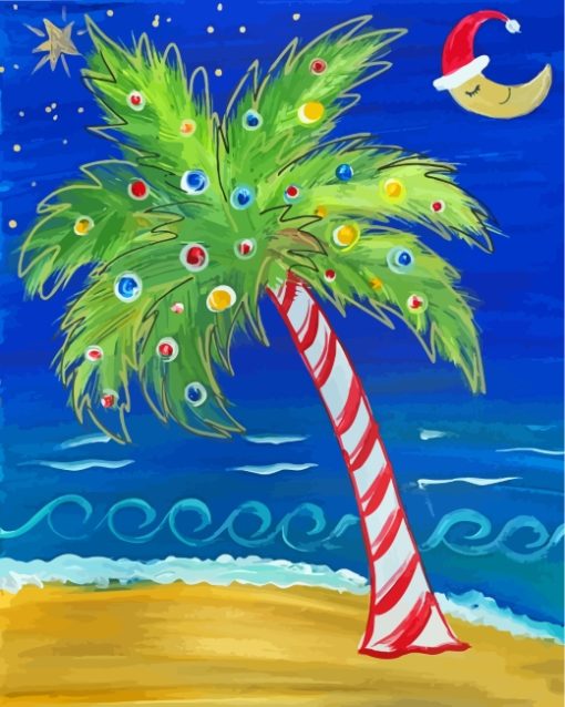 Palm Trees And Moon Christmas paint by numbers