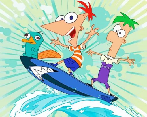 phineas And Ferb Surfing paint by numbers