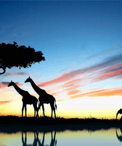 African Animals Silhouette Landscape paint by numbers