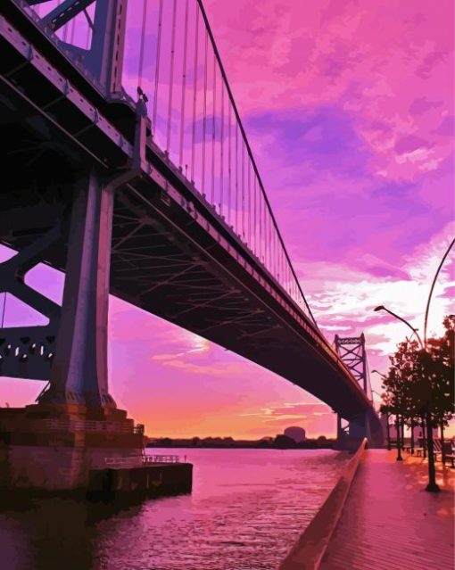 Benjamin Franklin Bridge Sunset paint by numbers