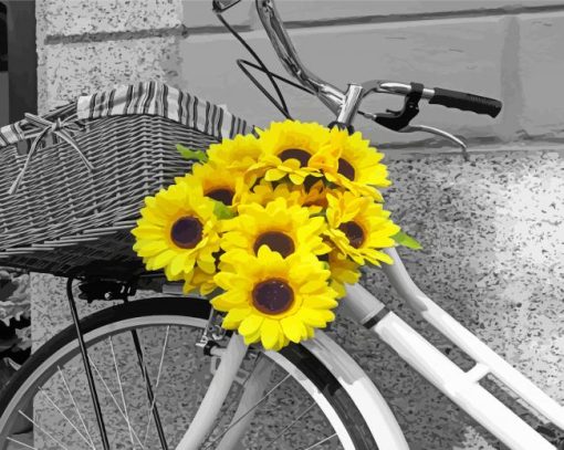 Black And White Yellow Flowers On Bike paint by number