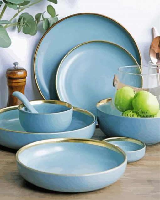 Blue Crockery paint by number