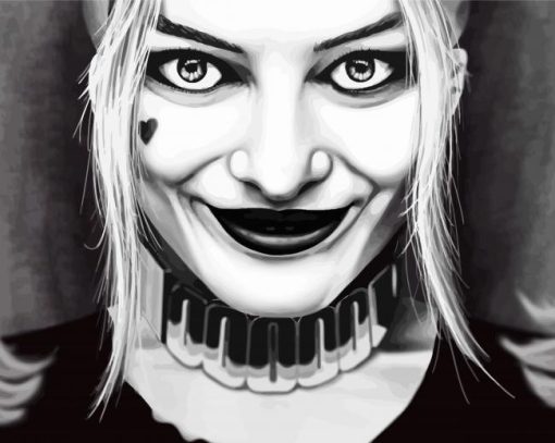 Close Up Black And White Harley Quinn paint by numbers