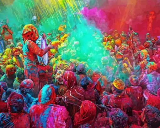 Colorful Holi Festival Scene paint by number