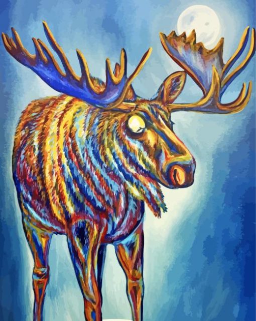 Colorful Moose And Moon paint by number