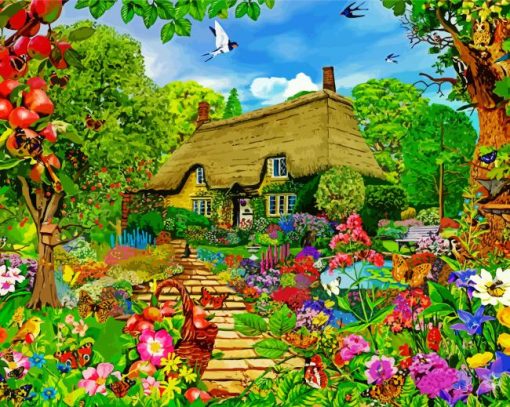 Cottage Garden Cartoon paint by numbers