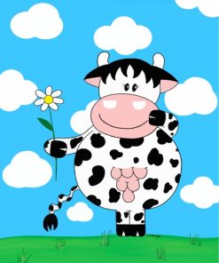 Cow With Daisies Cartoon paint by numbers