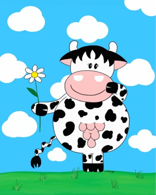 Cow With Daisies Cartoon paint by numbers