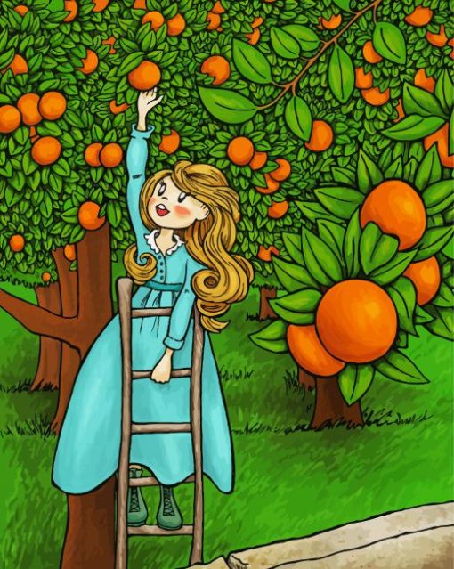 Cute Girl In Orange Grove paint by number