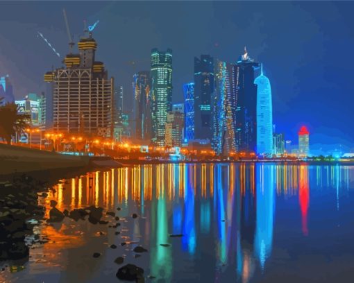 Doha City At Night paint by numbers