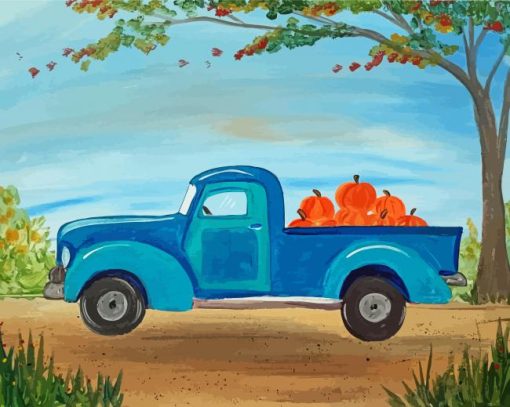 Fall With Blue Truck paint by number