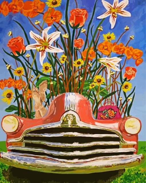 Flowers And Car Art paint by numbers