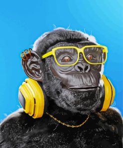 Funny Monkey With Headphones paint by numbers