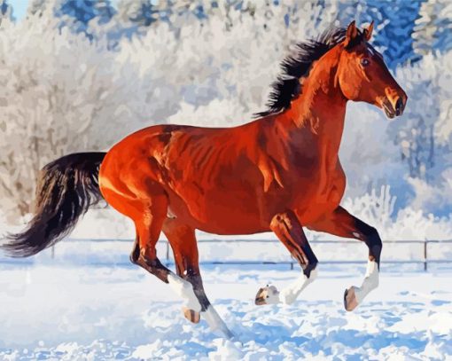 Galloping Horse In Snow paint by number