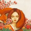 Girl With Foxes And Sakura paint by number