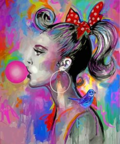 Girl With Bubble Gum Side Profile paint by numbers