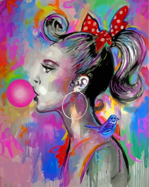 Girl With Bubble Gum Side Profile paint by numbers