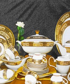 Gold And White Crockery paint by number