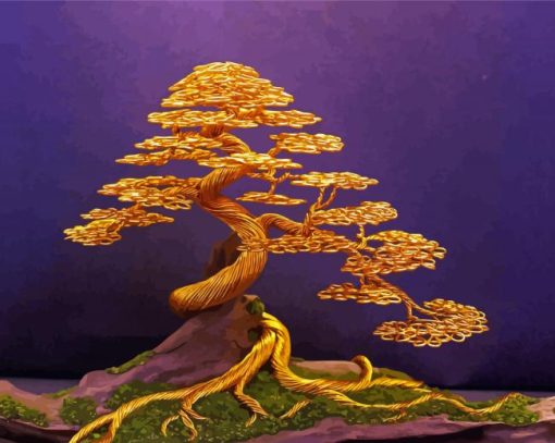 Golden Metal Tree paint by numbers