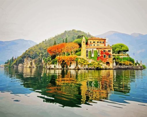 IItalian Villa On The Lake Landscape paint by numbers