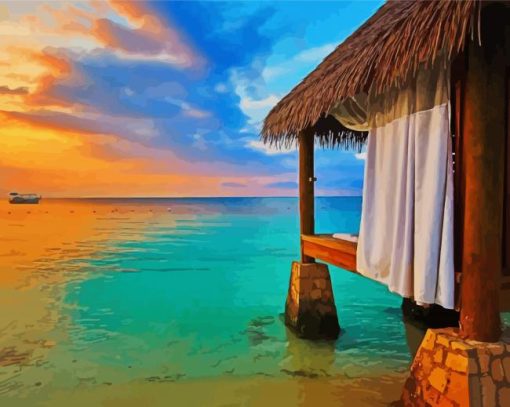 Montego Bay Jamaica Huts At Sunset paint by numbers