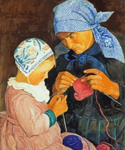 Mother And Daughter Crocheting paint by numbers