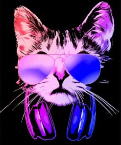 Neon Cat With Headphones paint by numbers