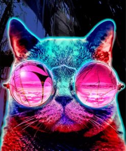 Neon Cats With Glasses paint by numbers