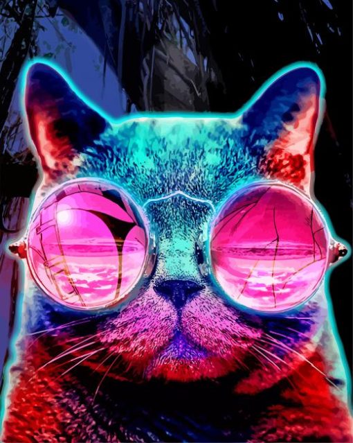 Neon Cats With Glasses paint by numbers