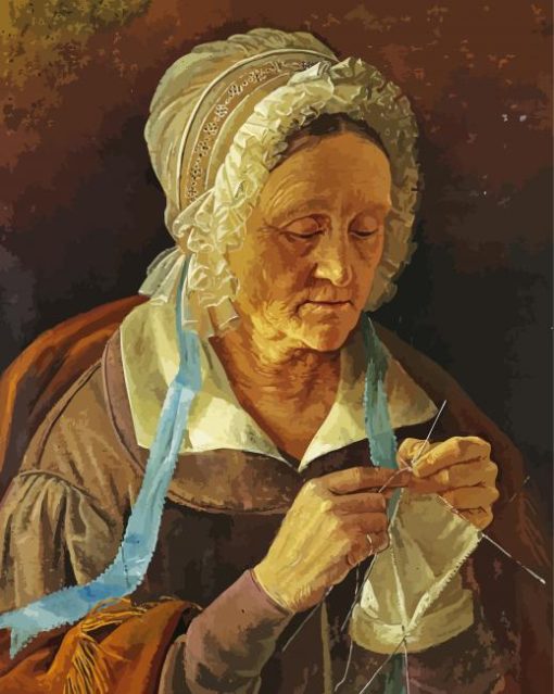 Old Woman Crocheting paint by numbers